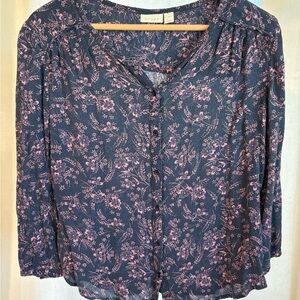 Hinge Navy and Pink Floral Blouse